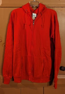 Vintage Action 80s Zip Up Hooded Blank Sweatshirt RED Hoodie USA Men's Size XL - Picture 1 of 6