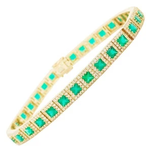 8.64ct Natural Round Diamond 14k Yellow Gold Emerald Wedding Tennis Bracelet - Picture 1 of 7