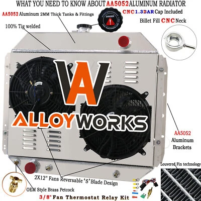 4 Row Radiator+Shroud+Fan For 1966-1979 1969 Ford F100 F150 F250 F350 Bronco Foto 1 de 4