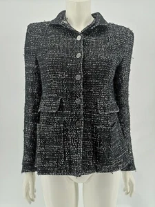 Chanel Women's Black White 2002 Tweed Jacket Size EU 40 UK 12 - Good Used - Picture 1 of 12