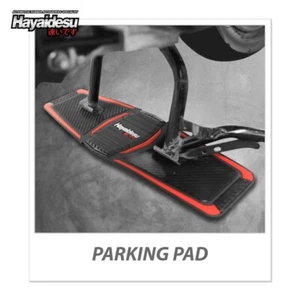 Hayaidesu Motorcycle Middle Standard Parking Pad Rubber BLACK on RED 44X14CM - Picture 1 of 2