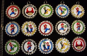 15 Super Mario Silver Flat Bottle Cap Necklaces Set 1 - Picture 1 of 1