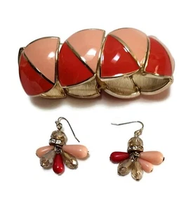 Schmuckset ROSA KORALLE GOLD - Draht Ohrringe und Armband - Bild 1 von 3