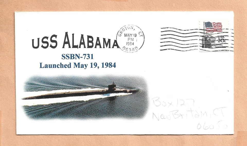 U.S.S. ALABAMA LAUNCHED MAY 19,1984 GROTON   NAVAL COVER - Image 1 of 1