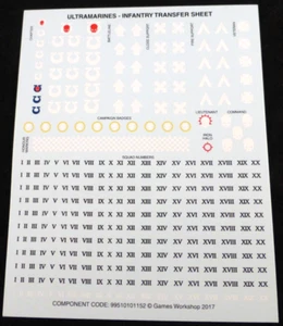 Foglio Decalcomanie Trasferimento Fanteria Ultramarines - Warhammer 40K Space Marines 2017 - Foto 1 di 4