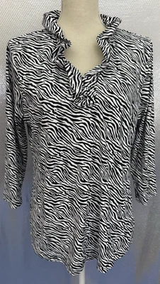 Top Lulu B para mujer talla L negro blanco estampado de cebra cuello con volantes resort elástico Foto 1 de 4