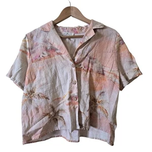 Rachel Zoe Women's Button Down Short Sleeve Tropical Linen Blend Shirt Medium - Picture 1 of 5
