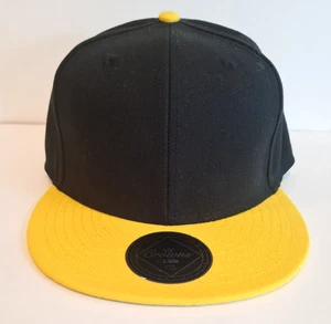Crowns by Lids Classic Hat Cap Fitted Mens 7 5/8 Black Yellow Baseball Snapback - Picture 1 of 11