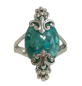 Silber SouthWestern Türkis Cocktail Ring Größe 9 Aqua Blau Stein Indianer Stil - Bild 1 von 12