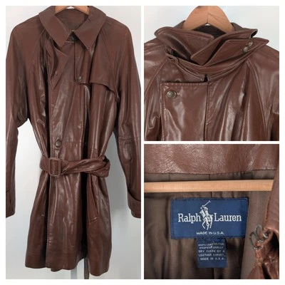 Chaqueta Plumero Trench Colección Ralph Lauren Vintage Cuero Marrón Coñac EE. UU. M Foto 1 de 4