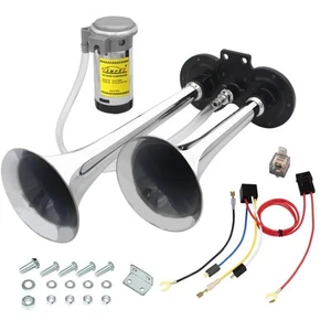 12V 150db Air Horn, Chrome Zinc Dual Trumpet Air Horn with Compressor for Any... - Picture 1 of 7