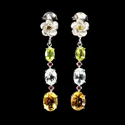 925 Orecchini Argento Sterling Ovale Citrino Peridoto Zaffiro Naturale Gemma - Immagine 1 di 4