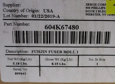 XEROX 604K67480 Fuhjin Fuser Roll 1 WorkCentre 4110 4112 4127 4590 - Image 1 of 2