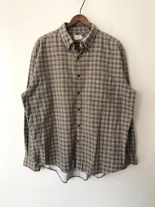 VTG 80s 90s J Crew Oarsmen Cotton Button Up flannel Shirt Beige Large - Picture 1 of 6