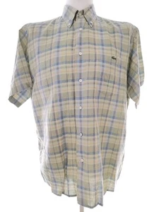 Lacoste Size 41 Green Men's Dress Shirt Cotton Short Sleeve Plaid - Picture 1 of 5