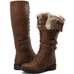 Globalwin Damen Militärstil Grau Kniehohe Kampfstiefel 5,5 Neu - Bild 1 von 5
