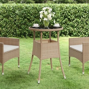 vidaXL Mesa de jardín vidrio templado ratán sintético beige Ø60x75 cm - Imagen 1 de 6