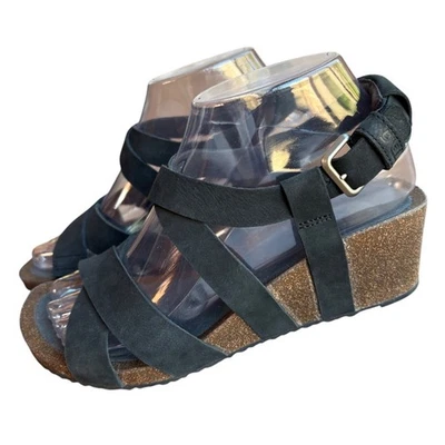 Teva Matte Black Mahonia Cork Sole Wedge Cross Strap Sandals w Buckles size 7 - Image 1 of 4