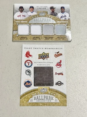 Upper Deck Ballpark Collection Eight Swatch Ortiz Hafner Delgado Hanley Mora Hal - Image 1 of 4