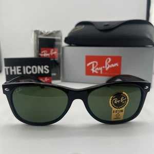 Ray-Ban RB2132 New Wayfarer Gloss Black Frame 55mm Green G-15 Lens Sunglasses - Picture 1 of 8