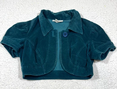 Charlotte Russe Y2K Womens Cropped Velvet Bolero Jacket Cardigan sz L Teal - Image 1 of 4