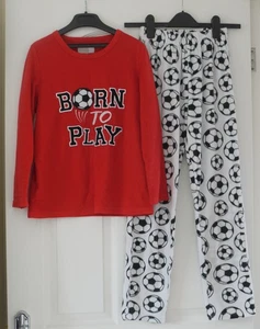 BOYS FLEECE PJ'S - SIZE 11-12 YEARS - FOOTBALL THEME - LONG SLEEVE AND FULL LEG - Picture 1 of 3