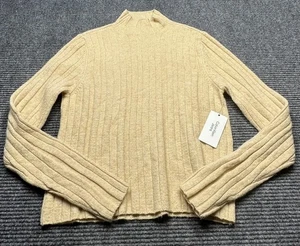 Calvin Klein Jeans Sweater Womens Large Beige Ribbed Mock Neck Pullover Soft New - Picture 1 of 10
