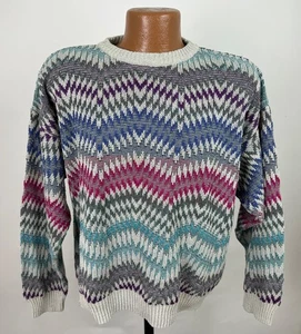 Vintage 90s Pronto Uomo Sweater Mens XL Colorful Geometric Knit Stripe Vaporwave - Picture 1 of 16