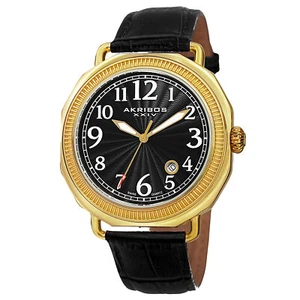 Nuevo Reloj Hombre Akribos XXIV AK770YG Cuarzo Suizo Fecha Correa Cuero Negro - Imagen 1 de 4