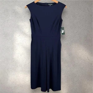Lauren Ralph Lauren Crop Jumpsuit Sz 2 Navy Blue Boat Neck Culotte Career Party - Picture 1 of 4