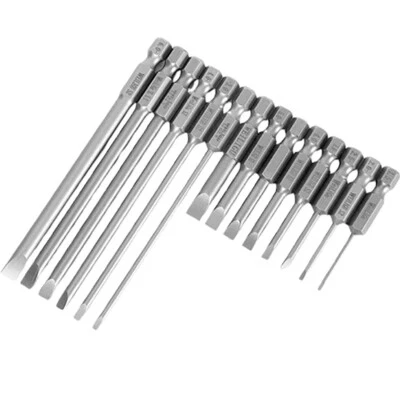 1.5mm-6mm Flat Slotted Head Screwdriver Bits Magnetic Long Power Drill Bit 1/4" - Image 1 of 4