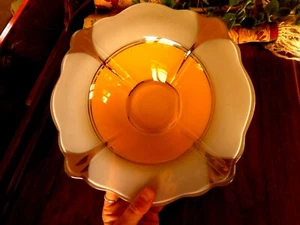 Moderne Classic Indiana Glass Yellow White Silver Art Deco Serving Bowl apx 11" - Picture 1 of 12