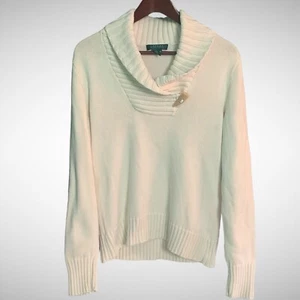 Ralph Lauren Sweater Womens Medium Long Sleeve Solid White Pull Over Pre Owned - Picture 1 of 8