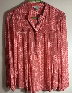 Lucky Brand Damen-Pulloverbluse orange/weiß neu ohne etikett Perlen vorne XS - Bild 1 von 6