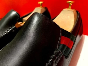 $749.00!! GUCCI MEN'S BLACK RED & GREEN SIDE RIBBON LOAFERS SHOES U.S  SIZE 7 G - Picture 1 of 15