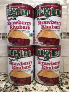 4 CANS Lucky Leaf Premium Strawberry Rhubarb Fruit Filling & Topping 21 oz Pie - Foto 1 di 5