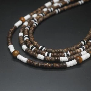 Collana Perline Di Cocco Tribali da Uomo - Etnica Boemia, Conchiglia Puka, Stile Surfer - Foto 1 di 26