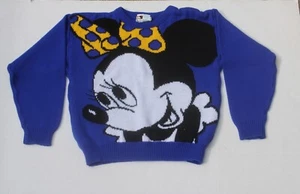 Vntg 90's Mickey & Friends Minnie Mouse Sweater by Jet Set Kids Medium Blue - Picture 1 of 3