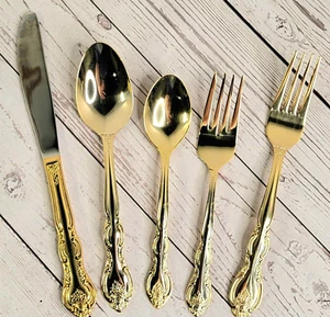 VTG International San Marcos Gold Colored Flatware Knife Forks Spoons Set 5 Pc - Picture 1 of 9