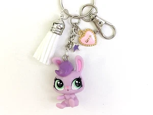 Littlest Pet Shop Keychain Mini LPS Bunny Rabbit #6 Purple Lavender Heart Stars - Picture 1 of 4