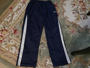 Men's Under Armour Lined Athletic Pants Size L Navy Blue/White Pockets Polyester - Picture 1 of 7