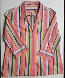 Jamaica Bay 3/4 Sleeve Button Up Pink/Orange Striped Stretch Shirt Women's XL - Picture 1 of 11