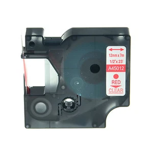 45012 ROSSO SU TRASPARENTE NASTRO COMPATIBILE DYMO D1 CASSETTA LABELMANAGER 12mm - Foto 1 di 1