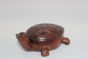 Vintage Hand carved Wood Turtle Chinese Zodiac Feng Shui Compass S#576