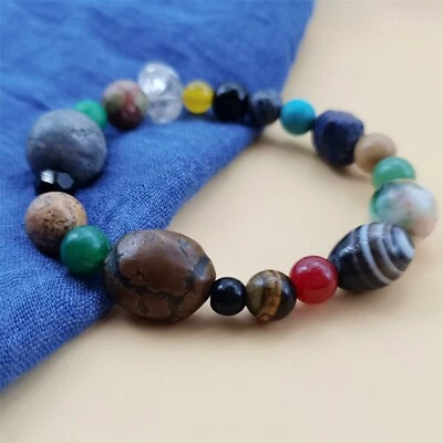 Brazalete elástico con cuentas de jade turquesa de cuarzo de 7" con varias piedras preciosas naturales Foto 1 de 4