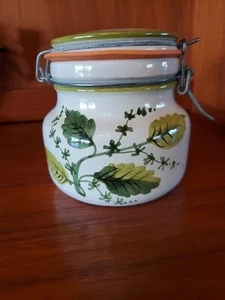 Italian Art Pottery Floral Hand Painted Canister Signed Vintage - Picture 1 of 8