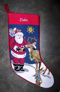 LANDS END Santa Rentier Nadelspitze Weihnachtsstrumpf monogrammiert ERIKA - Bild 1 von 3