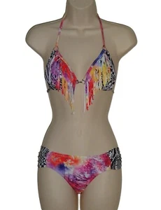 Raisins pink fring triangle bikini size M swimsuit 2 piece set new - Picture 1 of 7