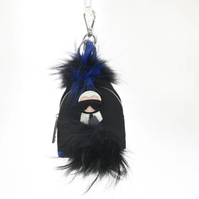 FENDI Karlito Backpack Bag Key Chain Charm Pouch Nylon Leather Black 31EF055 - Image 1 of 4