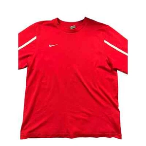 Nike Athletic Shirt Short Sleeve Red w/ White Stripes Logo on Front - Size Large - Picture 1 of 5